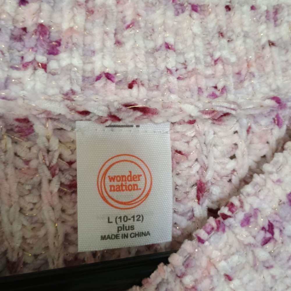 Wonder Nation Girls Long Sleeve Pink Knit Pullover Sweater Plus L /10-12 NWT - Picture 3 of 5